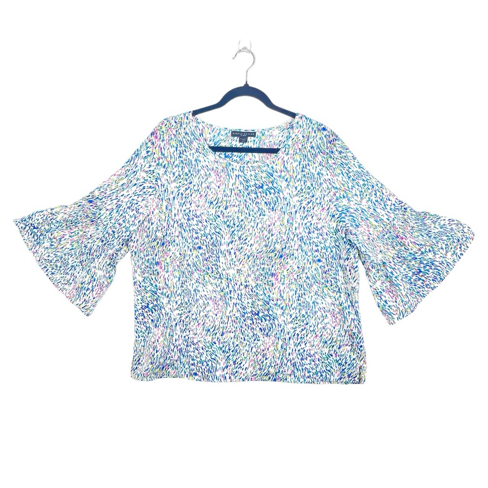 Bell Sleeve Confetti Print Shirt, XL Blue Pink